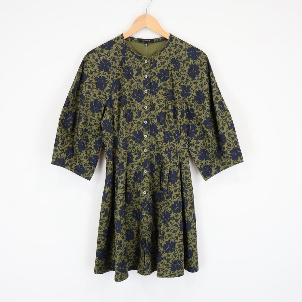 NWT Madewell Sculptural-Sleeve Pleated Poplin Mini Dress Chateau Olive Size 4 - Picture 4 of 10